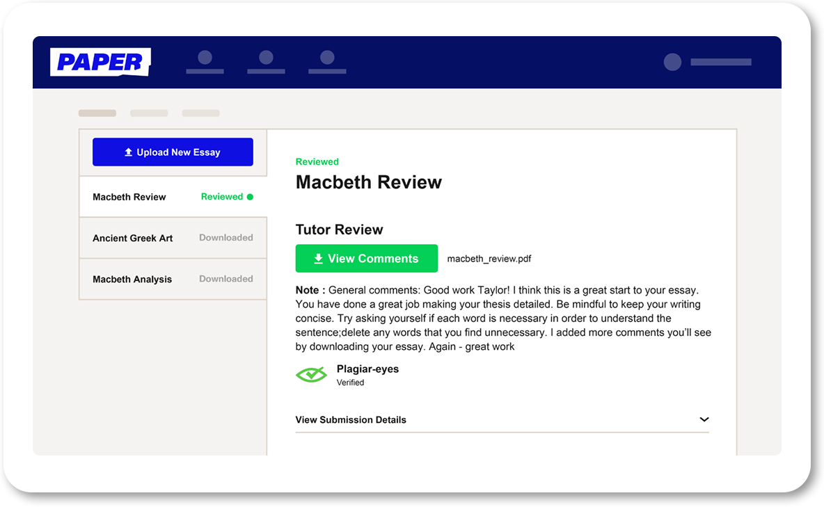 Screenshot of Paper's Essay Review Screenshot of Paper's Essay Review